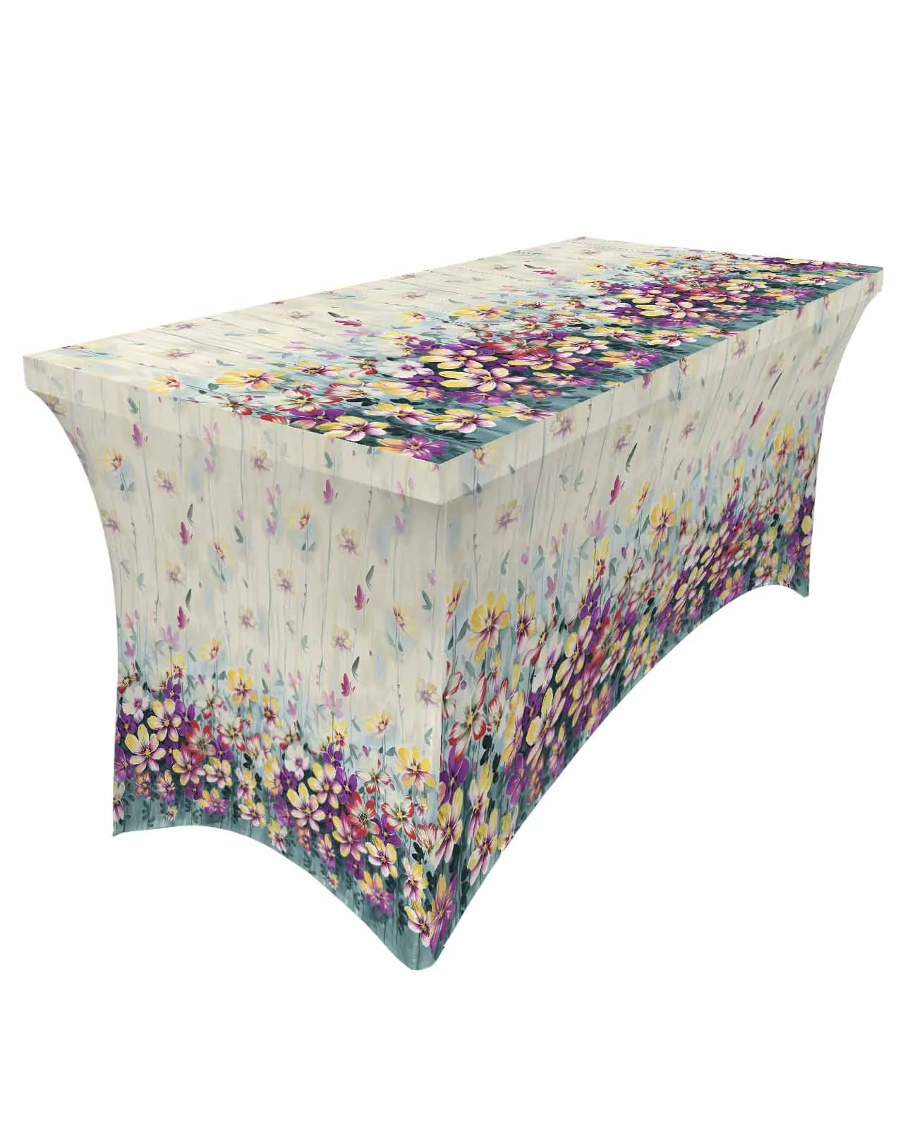 

Flowers Plants Gradient Elastic Table Skirt Wedding Hotel Birthday Table Cover Buffet Table Tablecloth Decor