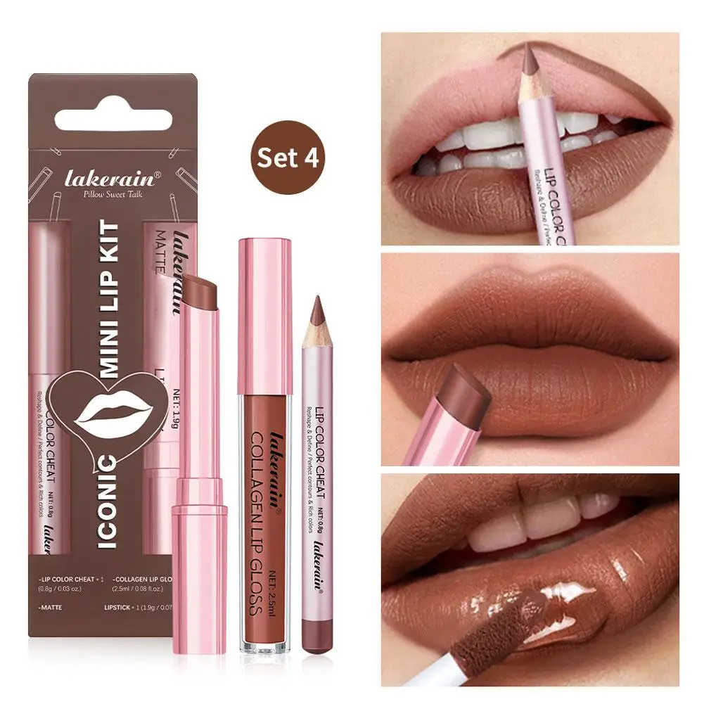 립라이너 & 립스틱 & 립글로스 3-in-1 세트 고발색 포뮬러 벨벳 립스틱 방수 롱래스팅 립 메이크업 매트