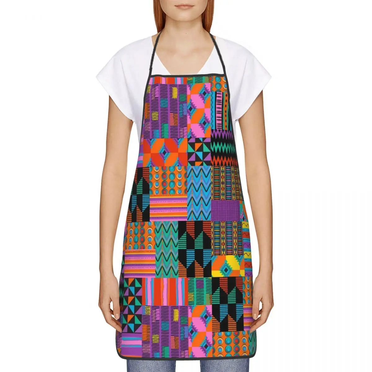 Unique Wax Print Ankara Kente Pattern Apron for Men Women Adult Chef Kitchen Cooking Africa Ethnic Tribal Art Tablier Cuisine