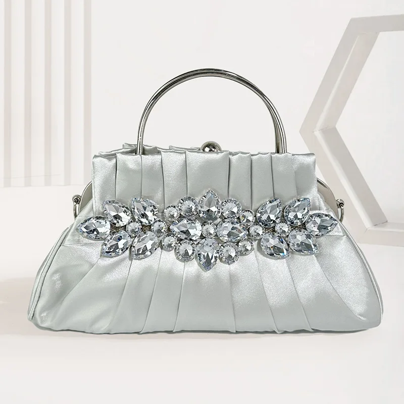 Fashionable luxury ladies bag retro silk imitation synthetic diamond formal wedding handbag celebrity party fold dinner bag