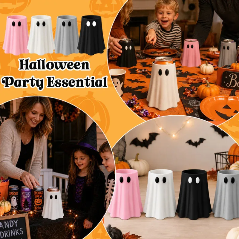 Halloween Ghost Shaped Can Holder 3D Printed Beverage Beer Soda Can Stand Spooky Drink Caddy for Party Decor Fun Desk Ornament