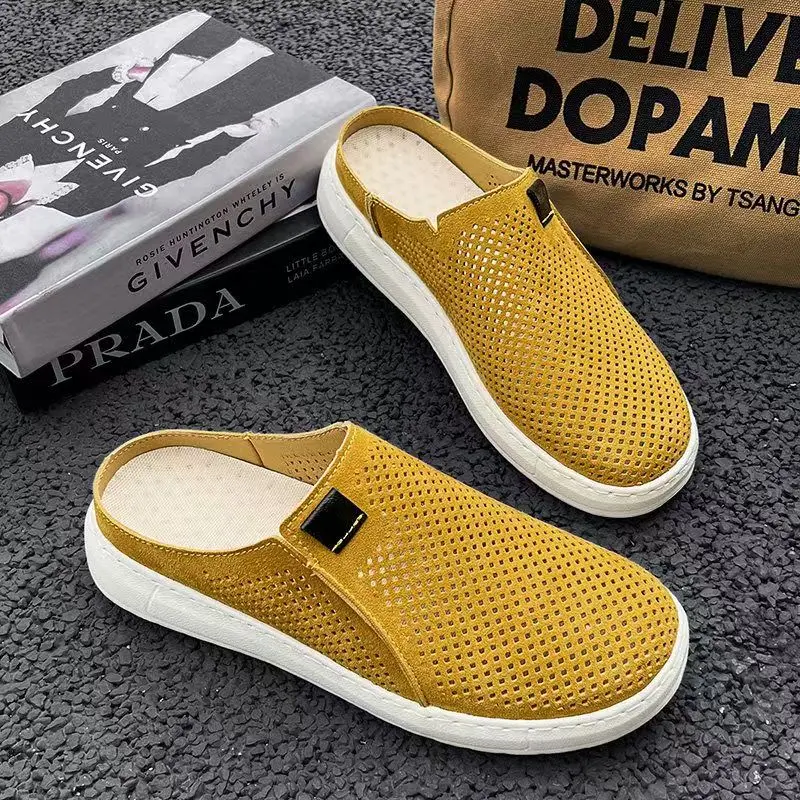 

Men Closed Toe Hollow Out Outdoor Half Slippers Summer New Soft Sole Non Slip Breathable Big Size Casual Sports Slippers Sandals