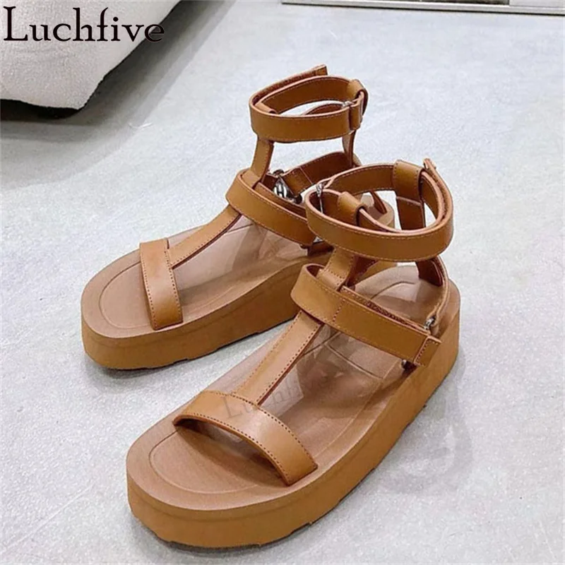 

Round toe Thick Bottom Rome Sandals Women Black White Khaki Luxury Brand Sandals Woman Casual Beach Flat Shoes Zapatos Mujer