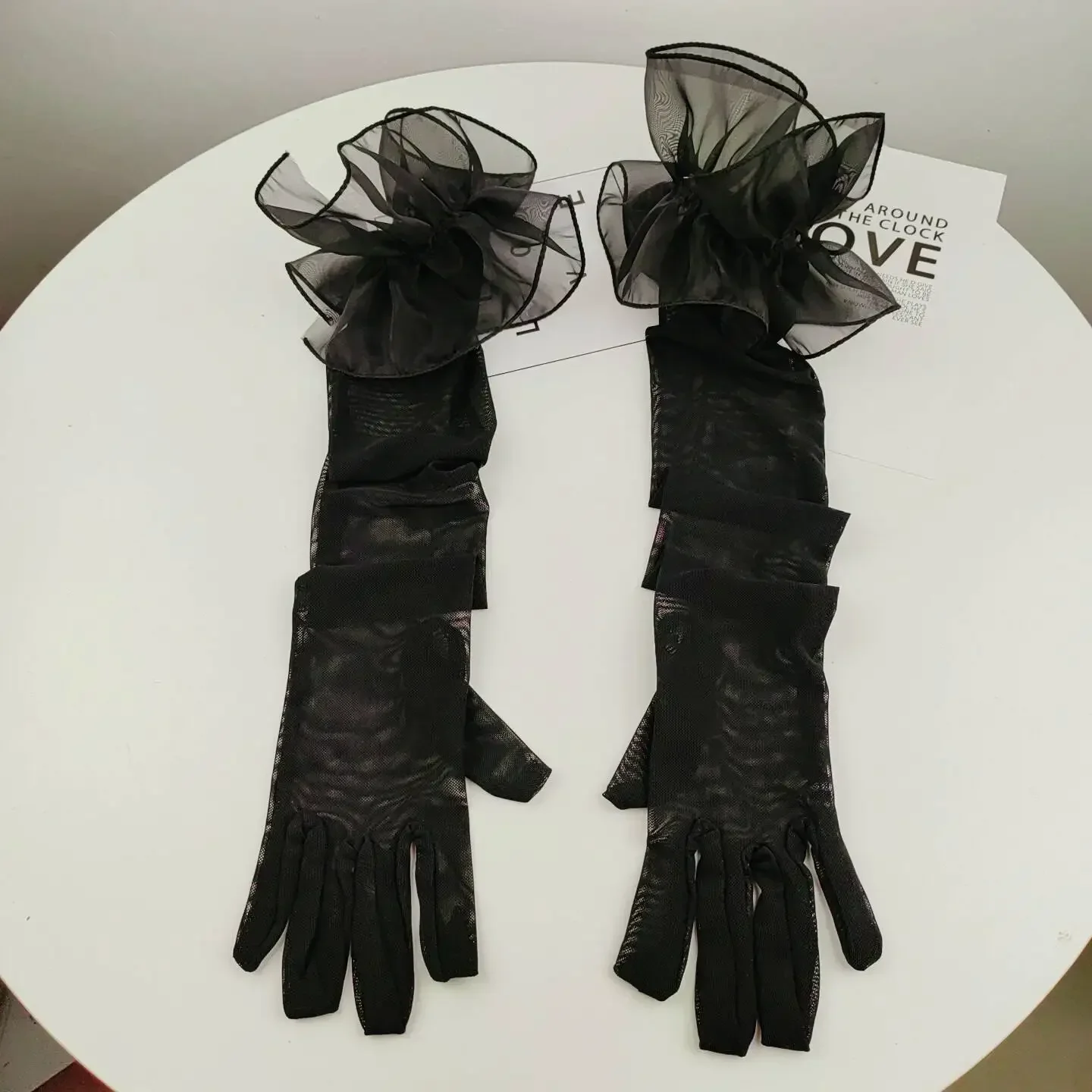 Christmas Black Silk Perspective Wedding Dress Etiquette Gloves Women Sunscreen Lace Sleeves Summer Outdoor Driving Long Mittens