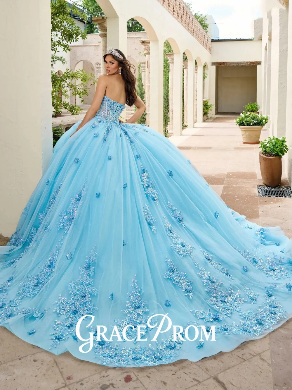 فستان GraceProm مشع بورجوندي تول بدون حمالات Quinceanera فستان رسمي مزين بالترتر فستان عيد ميلاد فستان حفلة فخم