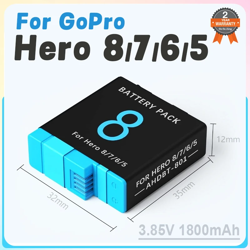 3.85V 1800mAh Battery for GoPro Hero7 Hero6 Hero5 Hero8 Camera Batteries Balck For Gopro 8 7 6 5 AHDBT801 Accessories Charger