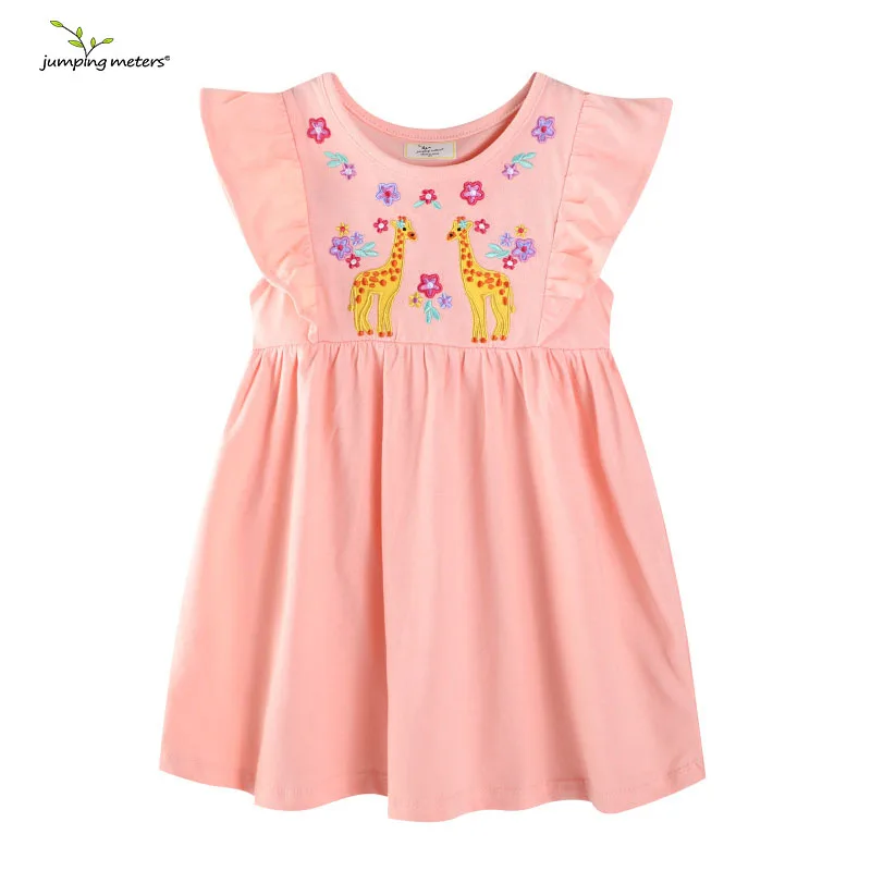 Jumping Meters  2-7T Giraffe Cotton Summer Princess Embroidery Applique Girls Dresses for Baby Costume Hot Selling Kids Dress