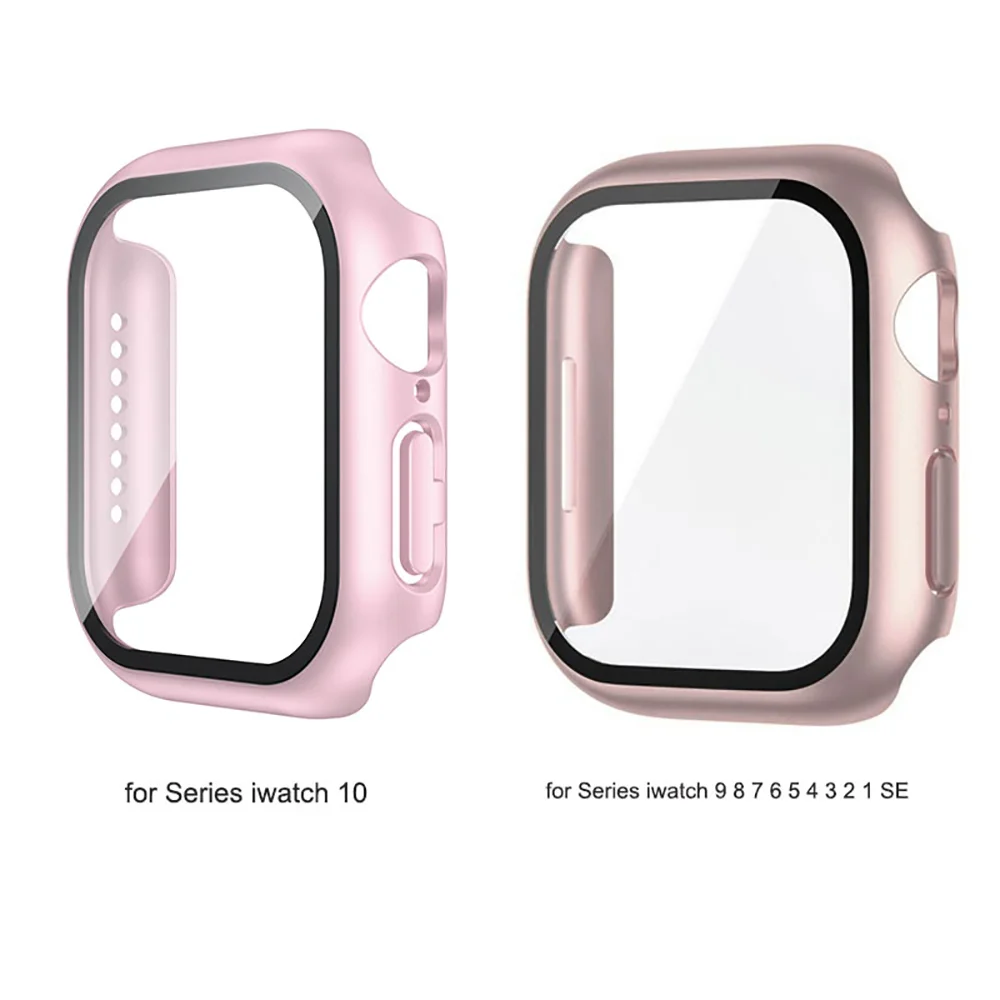 Tempered Glass+Case For Apple Watch 38mm 40mm 41mm 42mm 44mm 45mm 46mm Screen Protector Protective Cover iWatch 10 8 7 9 6 SE 5