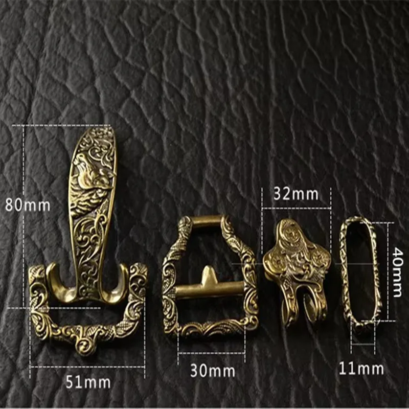 1Set=4pcs Solid Brass Cavalry Belt Buckle for Men DIY Waistband Jeans Leather Craft for 38mm Belt Rivet Screws Accessory