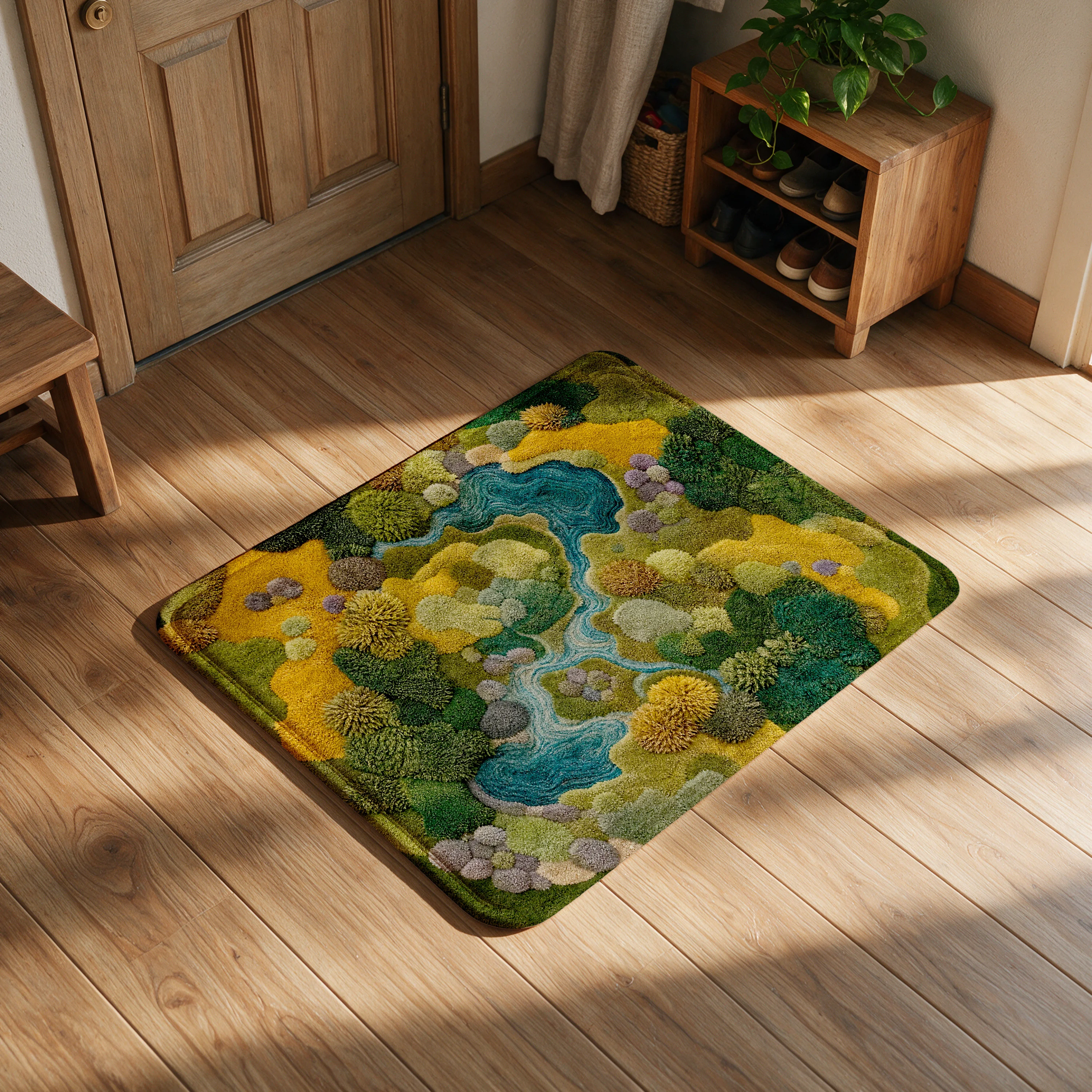Bohemian Cottagecore Nature Landscape Rug Green Pond Garden Area Mat Indoor Living Room Decorative Decor Accent Throw Rug