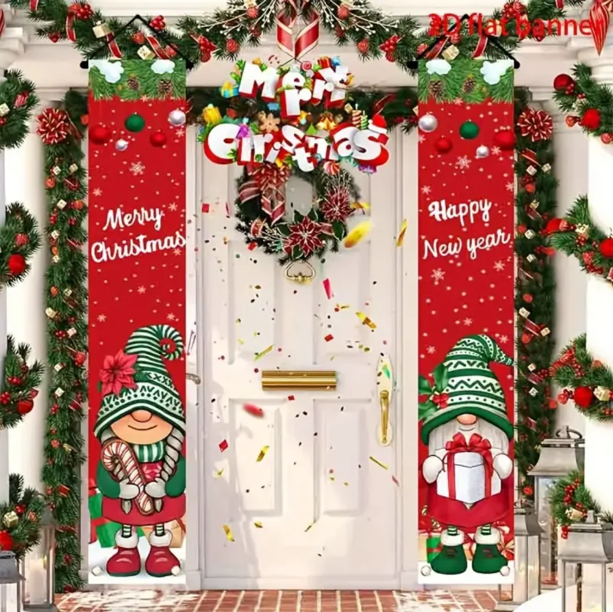 

2pc 1set Christmas Hanging Door Banner Santa Claus Snowman Merry Christmas Decoration Elk Navidad Natal Happy New Year 2026 Gift