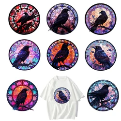 Colored glass horror crow street fashion DTF Thermo Sticker Decals Heat Transfer On Clothes Iron On Patch wholesale