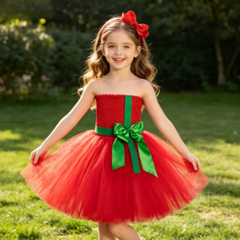 

Christmas Tutu Dress Set for Kids, Fluffy Party Mini Skirt, Outfits for Christmas & New Year Festivals, Daily Casual Wear