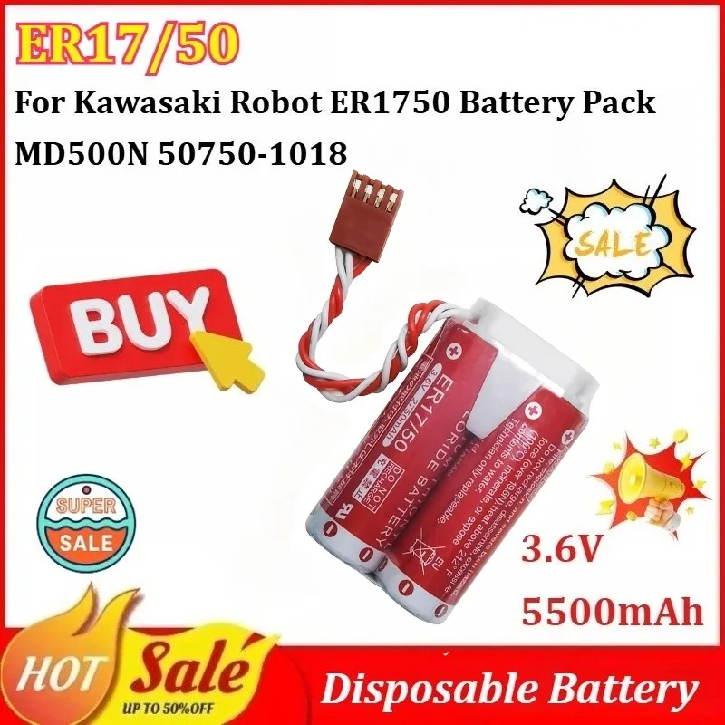 

1-2PCS ER17/50 3.6V 5500mAh Disposable Battery for Kawasaki Robot ER1750 Battery Pack MD500N 50750-1018 Replacement Battery