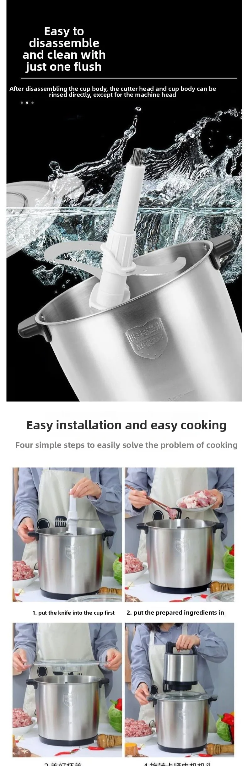 Purê de carne moída comercial elétrico doméstico, almôndegas, legumes desfiados, pimenta e macarrão, cozinha multifuncional