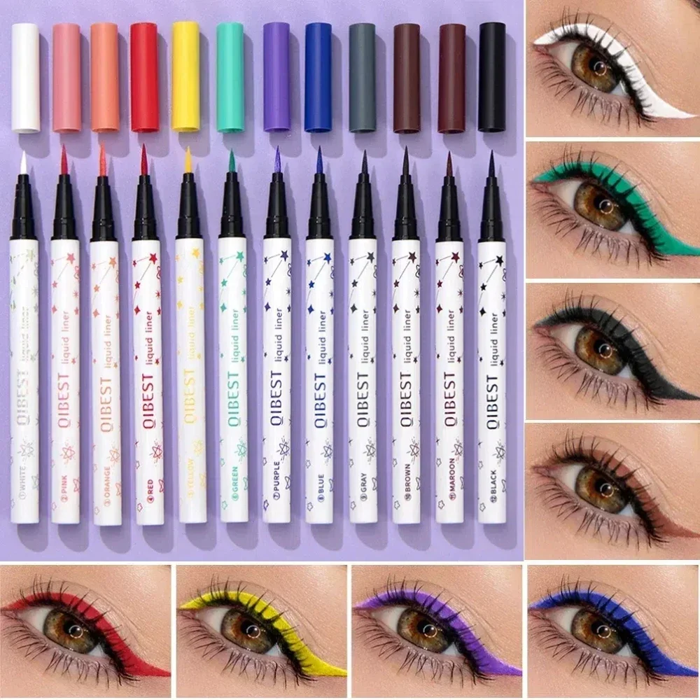 Matte Liquid Eyeliner Pen 12 Colors Waterproof Long Lasting Colourful Eyeliner Green Yellow Purple Blue White Eye Liner Cosmetic