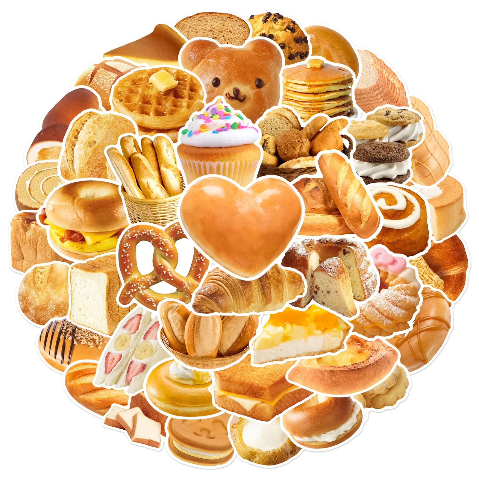 50Pcs Food Bread Stickers Waterproof Decals for Phone Case Luggage Gift Box Lunch Box Water Bottle Birthday Party Decor Sticker