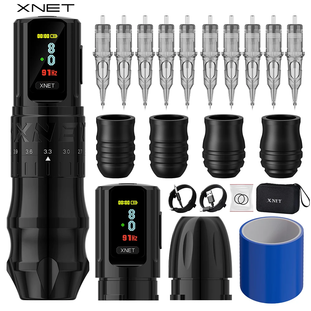 

XNET Bestia Беспроводная тату-машинка Ручка 10 картриджей для татуировки Регулируемый ход 2,4-4,2 мм OLED-дисплей 2400 мАч Батарея для татуировки