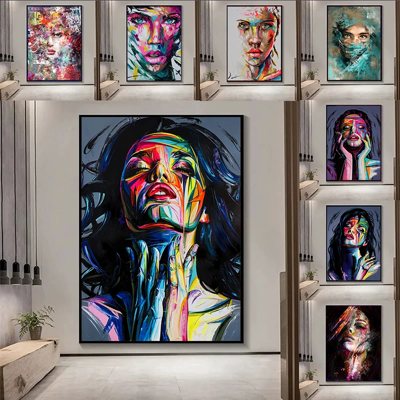 الحديثة مجردة امرأة الوجه جدار الفن قماش الكتابة على الجدران المشارك طباعة فتاة صورة الشارع البوب ديكور المنزل الفني
