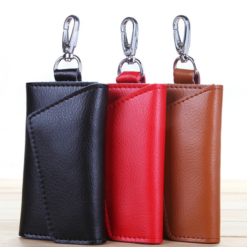 Fashion Simple Key Holder Genuine Leather Wallet Unisex Solid Key Wallet Organizer Bag Car Housekeeper Wallet Card Holder