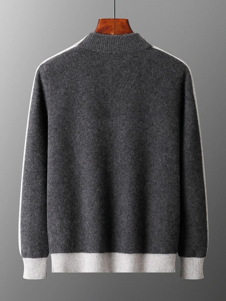 TLOML 新秋冬メンズウールカーディガンジッパーモックネックカラーブロックカシミヤセーター 100% メリノウールニット厚手トップス