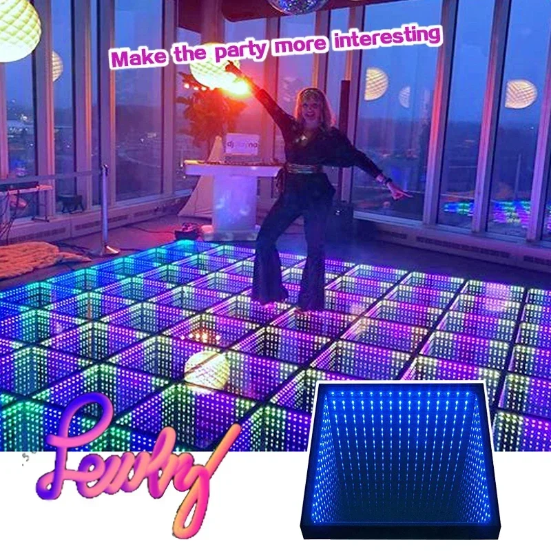 ل المغناطيسي Led أرضية الرقص الزفاف المحمولة ثلاثية الأبعاد التفاعلية Piste De Danse Lumineuse Led إنفينيتي مرآة أرضية الرقص اللاسلكية