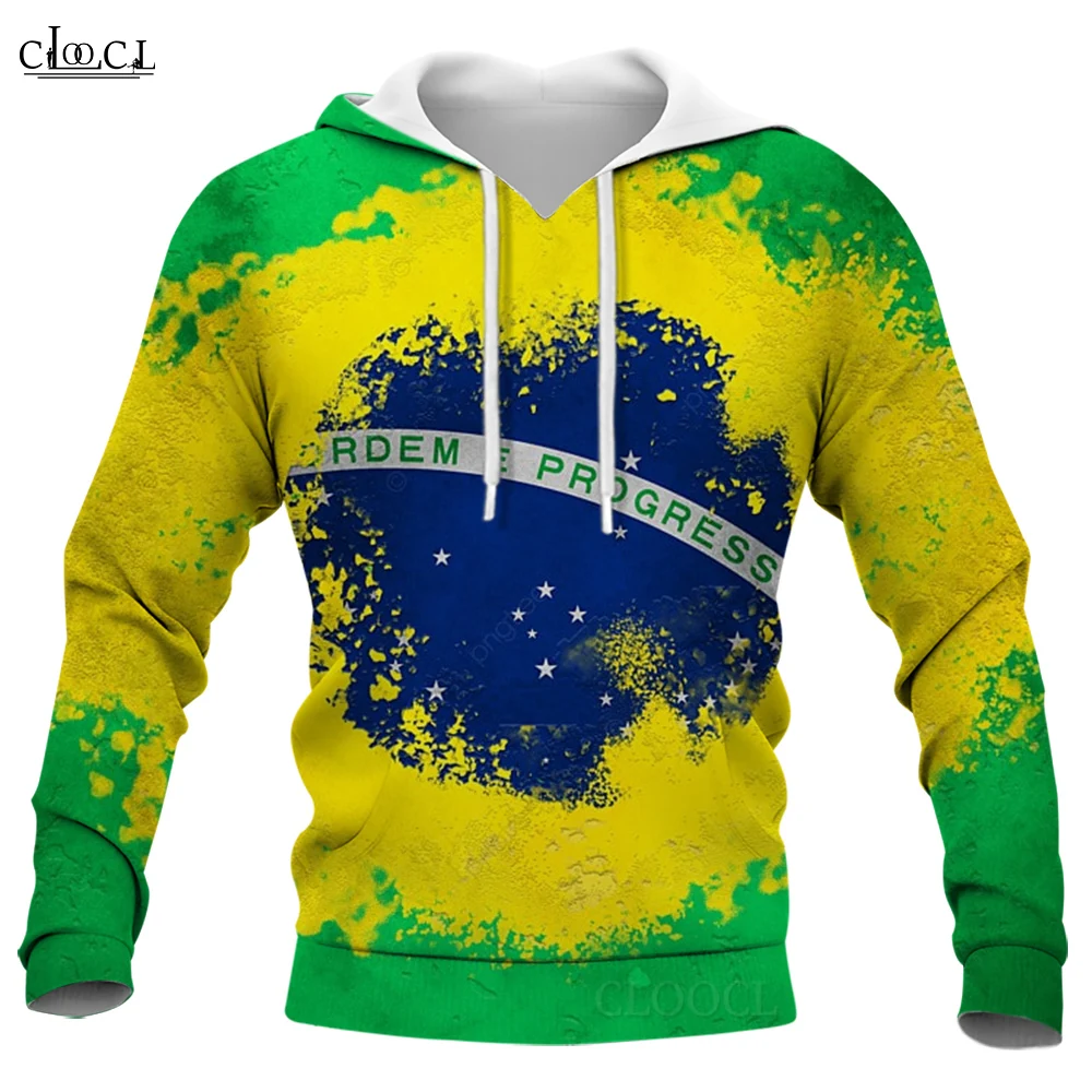 CLOOCL Men Hoodies Hip Hop Streetwear Wall Graffiti Art Brazil Flag Graphic 3D Print Tops Long Sleeve Pocket Hooded Sweatshirt