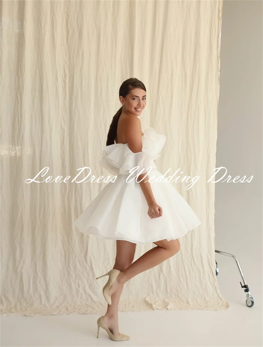 LoveDress Mini Off The Shoulder A Line Wedding Dress stock Short Simple Backless Wedding Gowns Lace Up Vestidos Customized