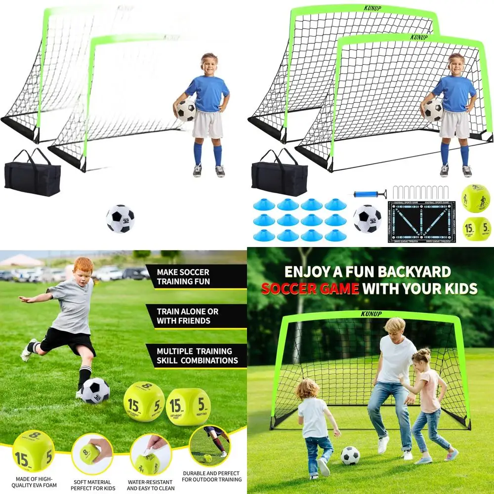 

Portable Soccer Goals with Training Kit for Kids: Practice Equipment, Ball, Dice, Mat, Cones, Air Pump, Carry Bag for Youth Outd