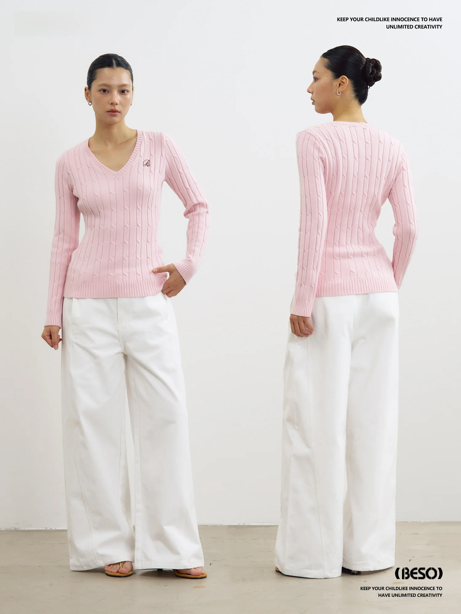 

Оригинальный розовый свитер BESOBER с V-образным вырезом и узором косы, женский повседневный облегающий вязаный топ с длинными рукавами в корейском стиле, весенняя мода