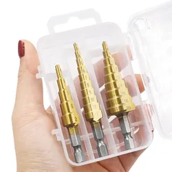 3pcs 3-12mm 4-12mm 4-20mm HSS Straight Groove Step Drill Bit Set Titanium Coated Wood Metal Hole Cutter Core Cone Drilling Tools