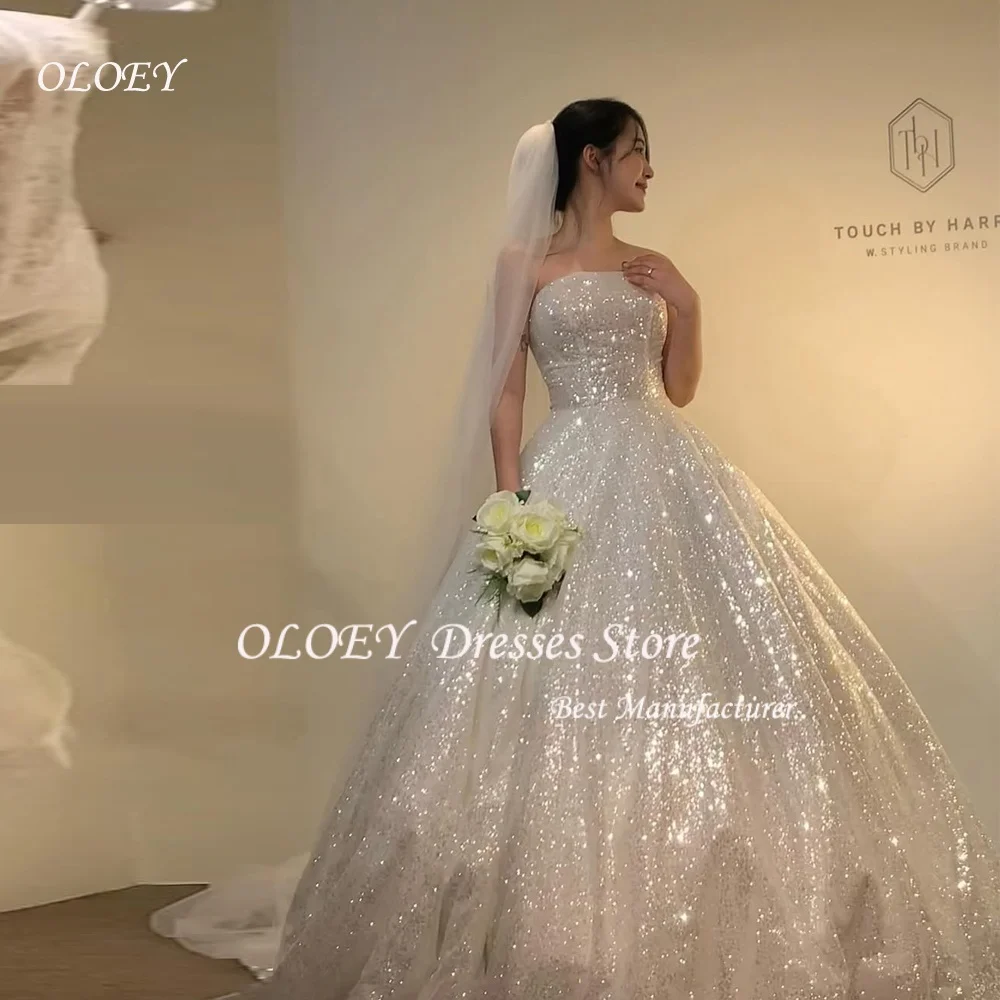 فساتين سهرة سباركلي من OLOEY بلينغ لامعة طويلة على شكل حرف A فساتين حفلات رسمية فستان زفاف كوري لالتقاط الصور لحفلات الزفاف #1