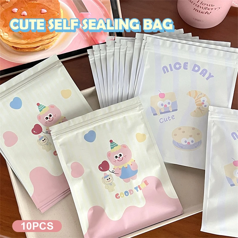 10Pcs Cute Cartoon Self Sealing Packaging Bag Creative Snack Candy Biscuit Storage Bag Kawaii Gift Decoration Packaging Bags