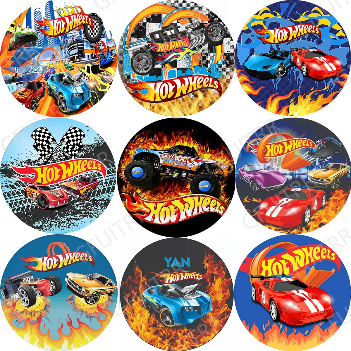 GFUITRR Hot Wheels Round Backdrop Kids Birthday Party Baby Shower Decoration Circle Covers Vinyl Polyester Background