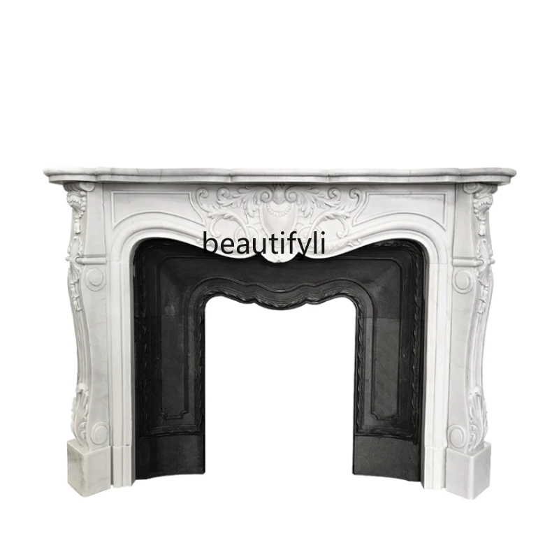 

French Stone Fireplace Marble Fireplace European Style Retro Living Room Background Wall Decoration White Marble