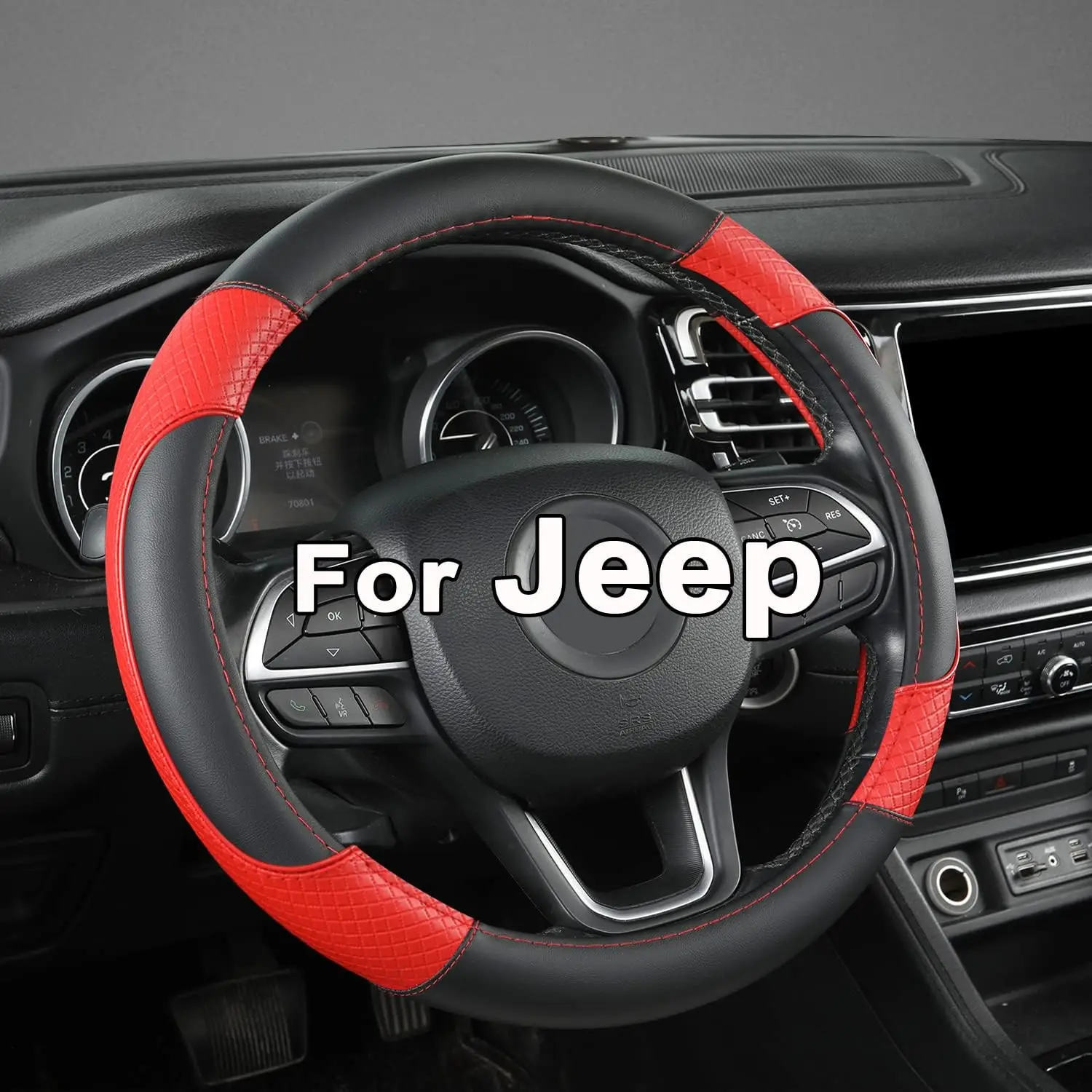 

Чехол на руль для Jeep Wrangler Cherokee, черно-красный, из микрофибры, с противоскользящим покрытием, легко устанавливается