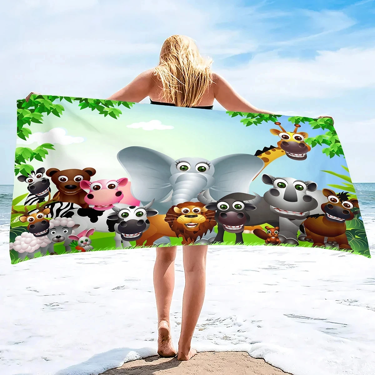 

Zoo Animals Beach Towel Microfiber Cartoon Animal Bath Towel Travel Sport Spa Gym Swimming Pool Towels Quick Dry Swimming Cover