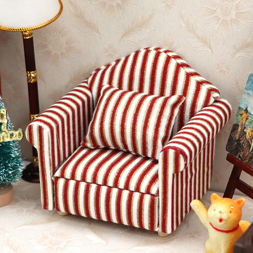 

2Sets Mini House Sofa Premium Fabric Fine Workmanship 1:12 Scale Miniature Living Room Prop Lifelike Decor Mini Furniture