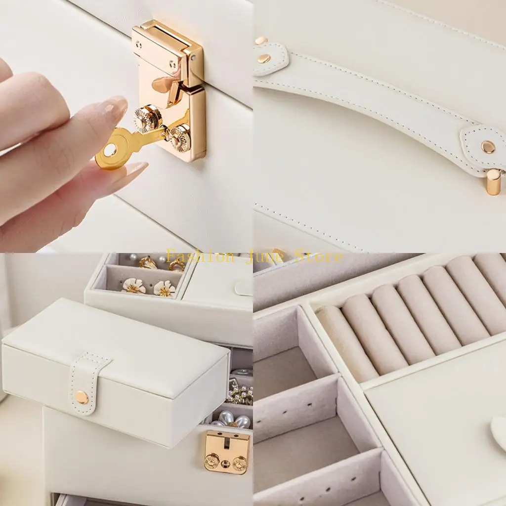 

N5KA 3 Tiers Jewelry Box Automatic Opening Systems Leather Jewelry Organizers Case