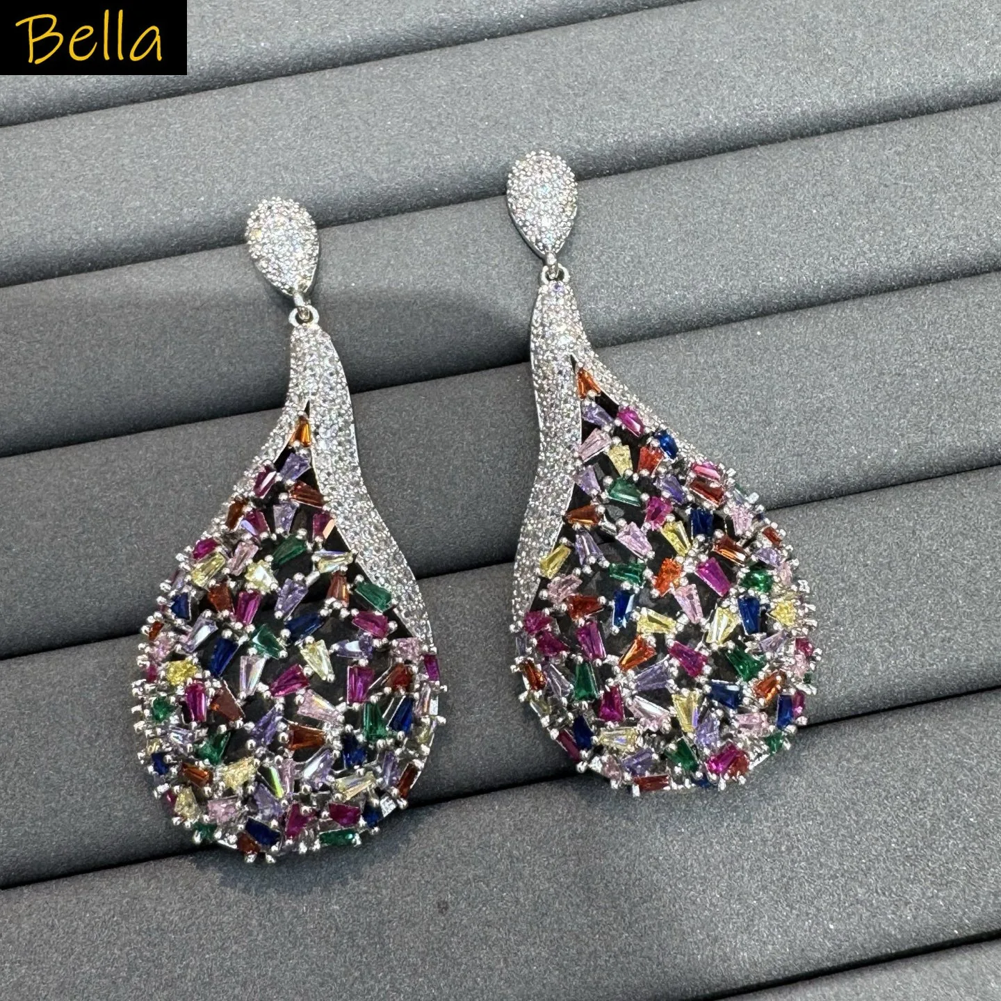 fashion luxury cubic zirconia earrings for women jewelry gala event dinner party dangling earrings big teardrop oval shape
