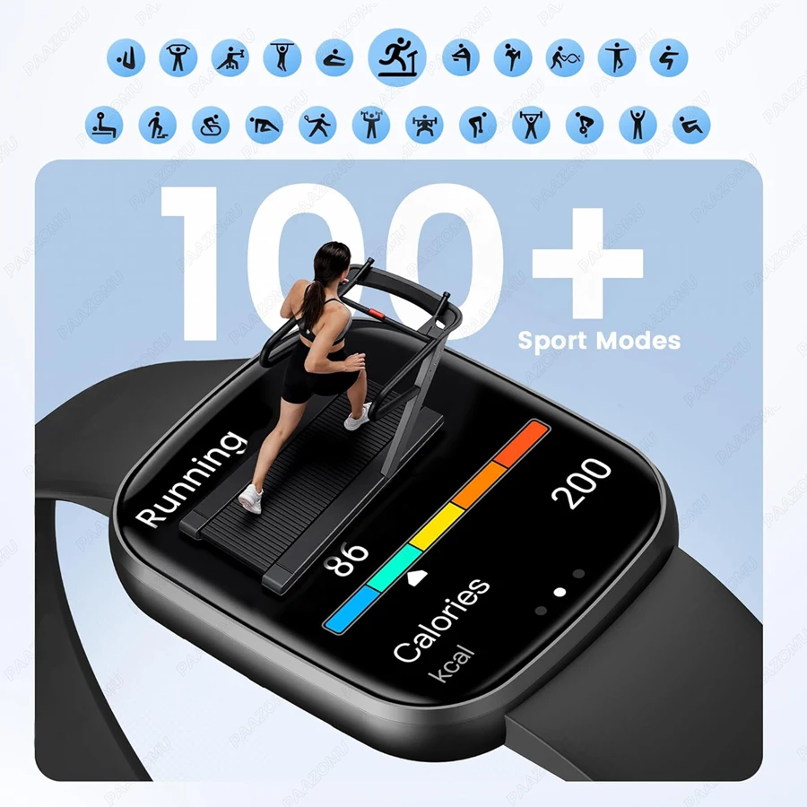 2025 New 1000mAh Battery Smart Watch Men Women Heart Rate LED Flashlight Bluetooth Call IP68 Waterproof SmartWatch for Android i