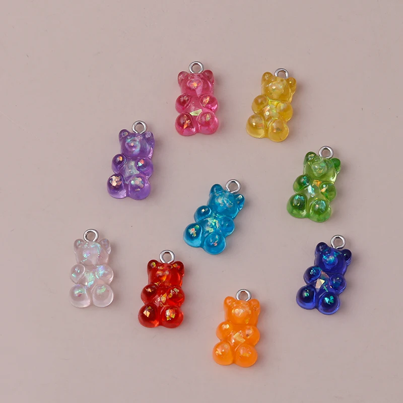 20pcs 11x22mm Cartoon Colorful Resin Gummy Bear Charms Pendants for Jewelry Making Nacklaces Earrings DIY Crafts Accessories