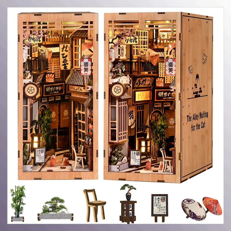 

Деревянные наборы вставок для книг «Отче наш» для кошек, наборы вставок для полки, миниатюрный комплект модели, японский подставка для книг для друзей, подарки