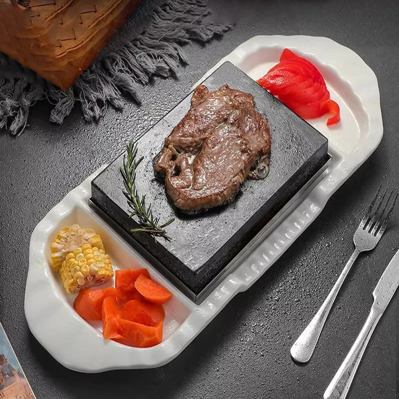 Grillstein, Lavastein, Kochstein, Edelstahltablett, Keramikplatte, Weihnachten, 18 x 18 cm, 400 ℃ /752 ℉