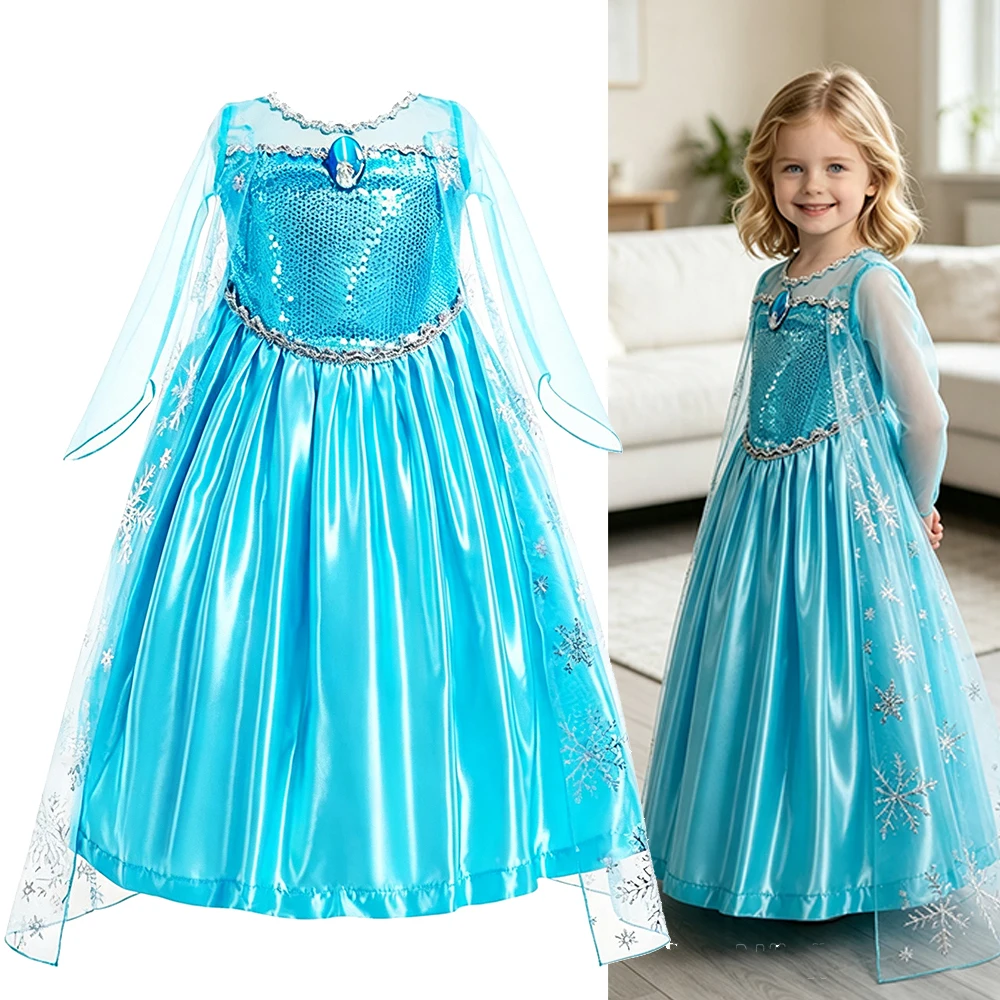Elsa Kostüm Mädchen Prinzessin Blaues Kleid Halloween Kostüm Kinder Rollenspiel Karneval Kinder Geburtstag Party Kleid