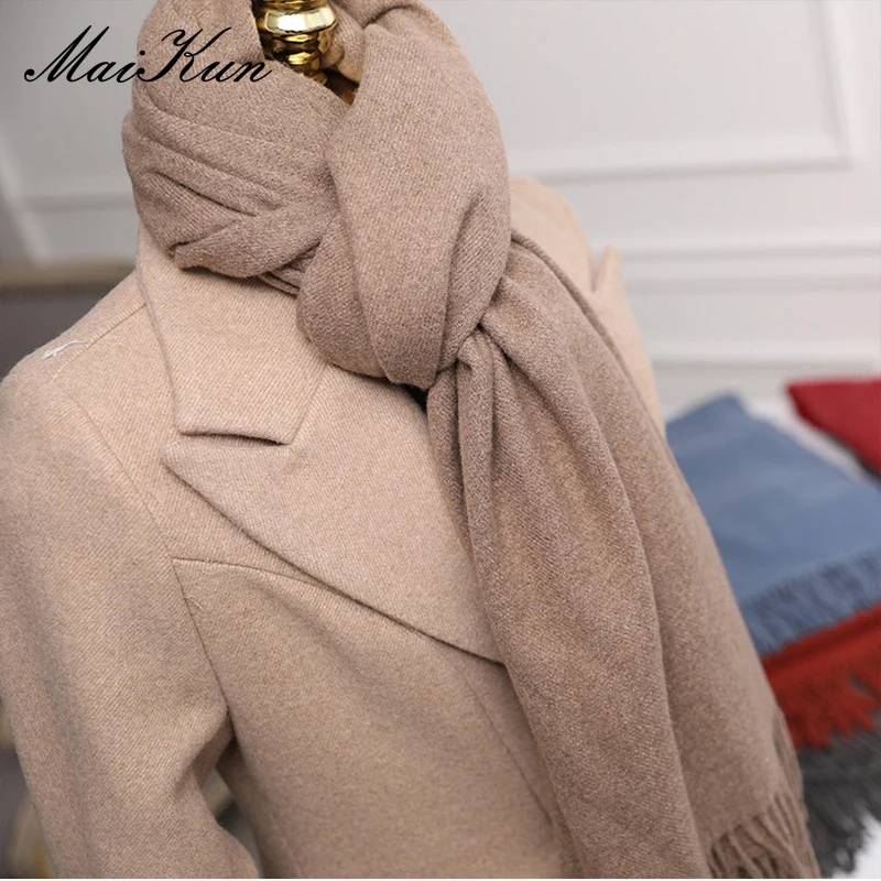 Maikun cachecol para mulher outono e inverno nova cor sólida cashmere quente engrossado lã cachecol xale dupla utilização unisex xale bufandas