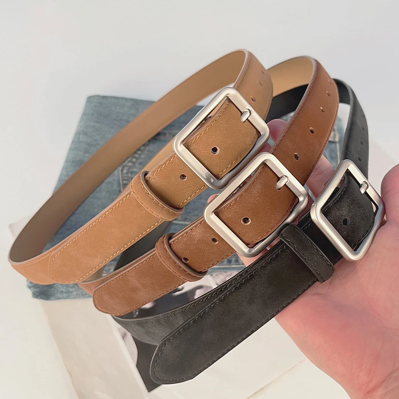 Retro Matte Cowhide Women's Genuine Leather Belt, Casual Pants and Jeans Belt, Korean Fashion Women's Belt
