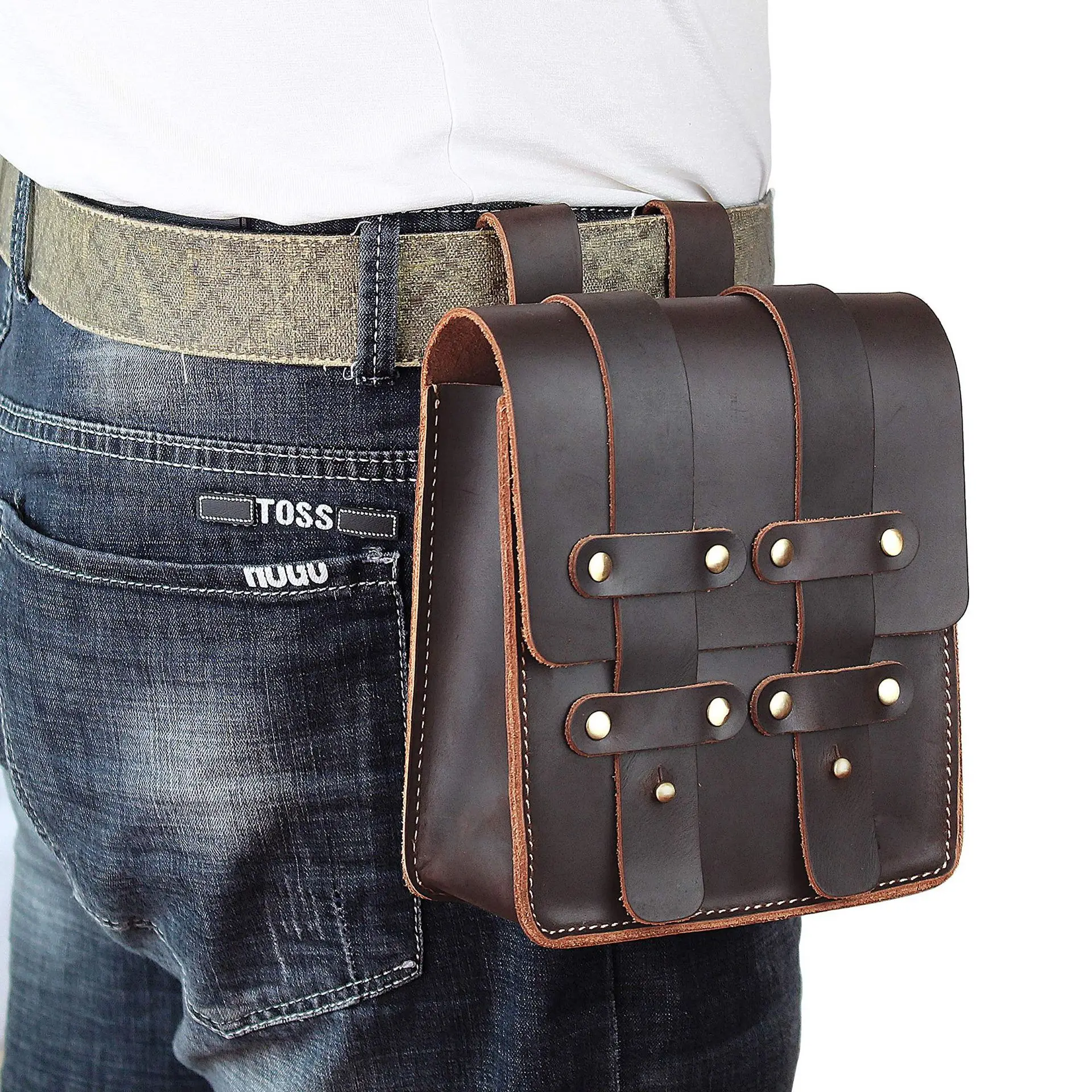 Vintage Brown Genuine Leather Men's Waist Pack Retro Cellphone Belt  Pouch Sports Running Bag Europe Classic Luxury Design