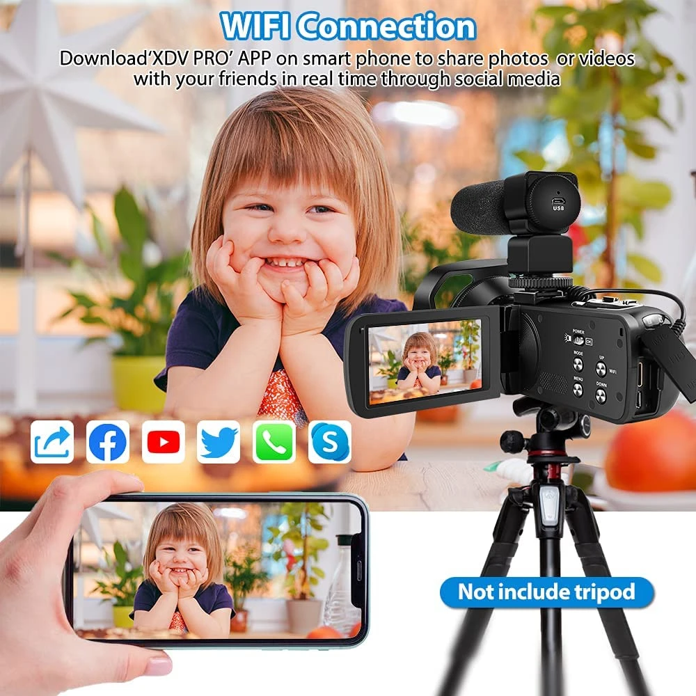 

Digital Video Camcorder WIFI Video Camcorder For Youtube Streaming Vlog Recorder 4K 48MP Time-Lapse Webcam Stabilizer Videcam