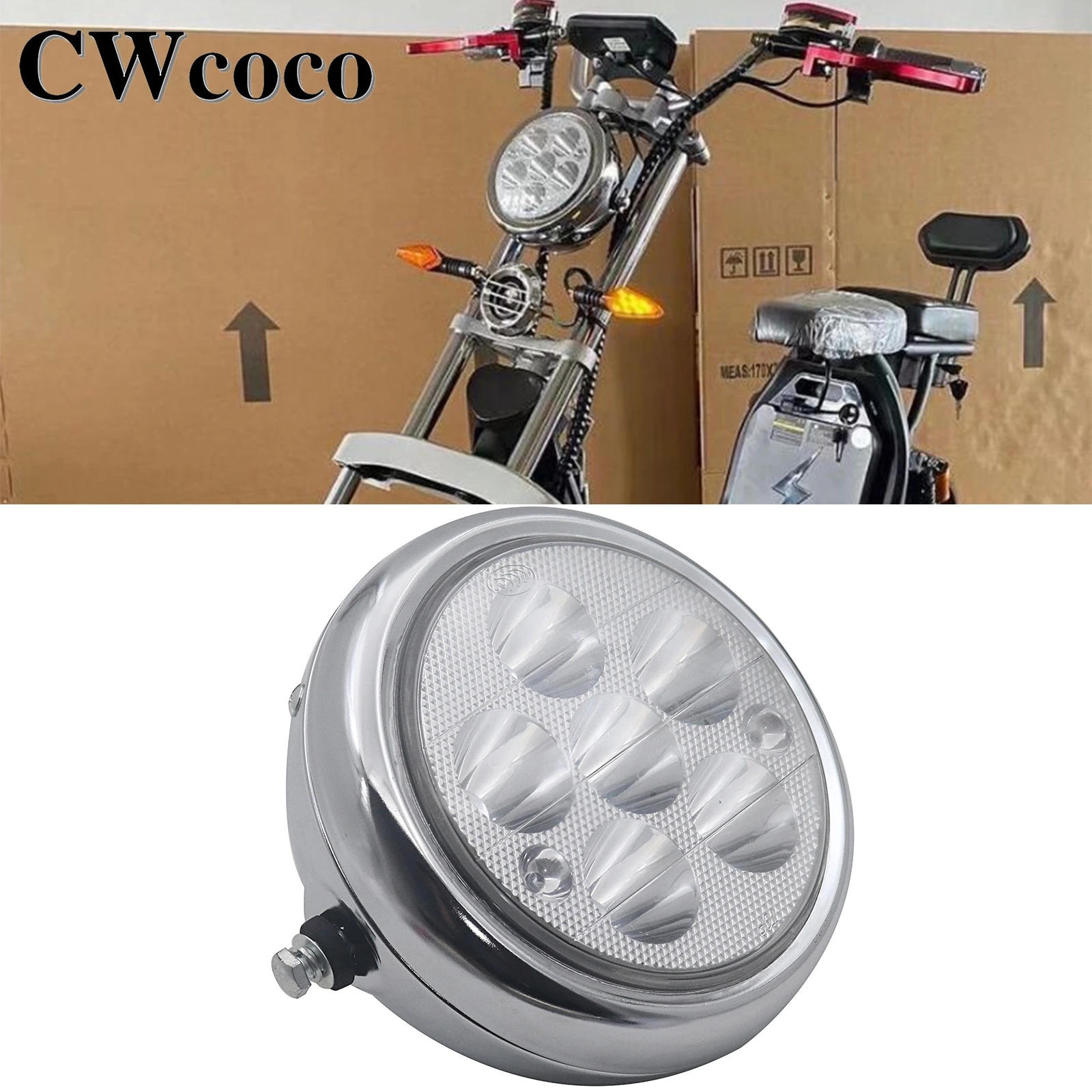 Electric Scooter 48V 60V 72V Headlight Assembly Electroplated Iron Shell Headlight For CItycoco Electric Scooter Harley Scooter